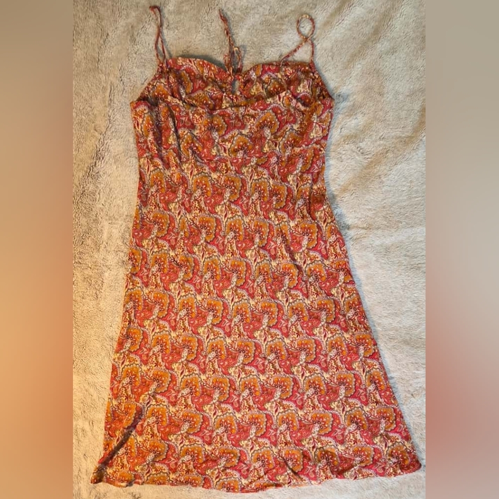 LOFT Red and Orange Paisley Midi Dress